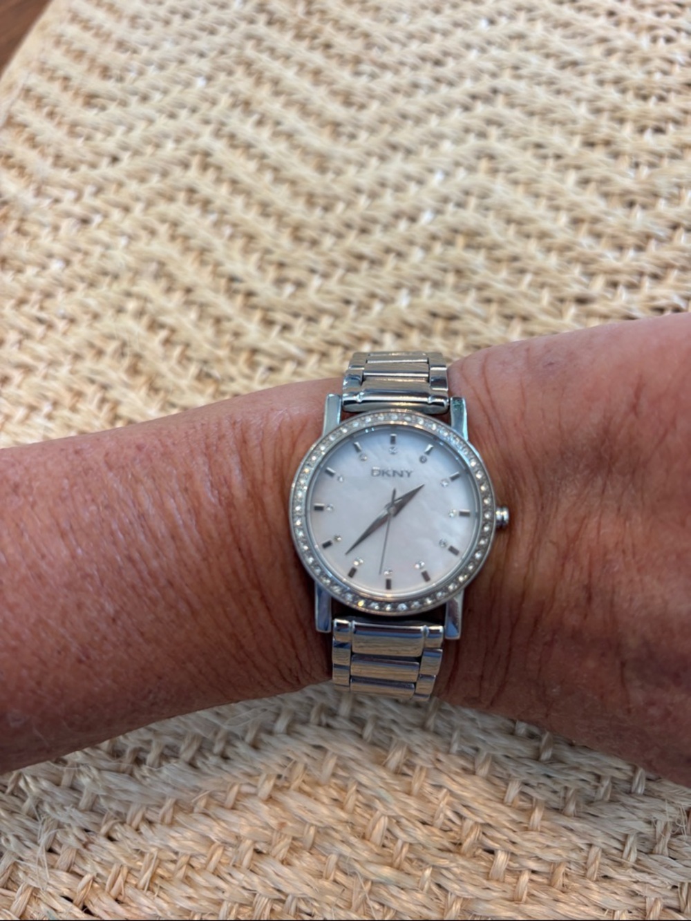 DKNY Silver Tone Mother-of-Pearl Dial Crystal Accent Watch